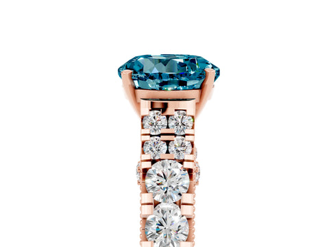Rose gold Round Cut Blue Topaz Classic Solitaire Ring with Pavé Band and Four-Prong Setting_5
