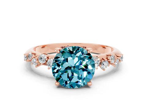 Rose gold Round Cut Blue Topaz Cluster Side Stone Solitaire Ring with Prong Setting_24