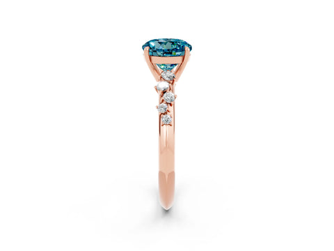 Rose gold Round Cut Blue Topaz Cluster Side Stone Solitaire Ring with Prong Setting_26
