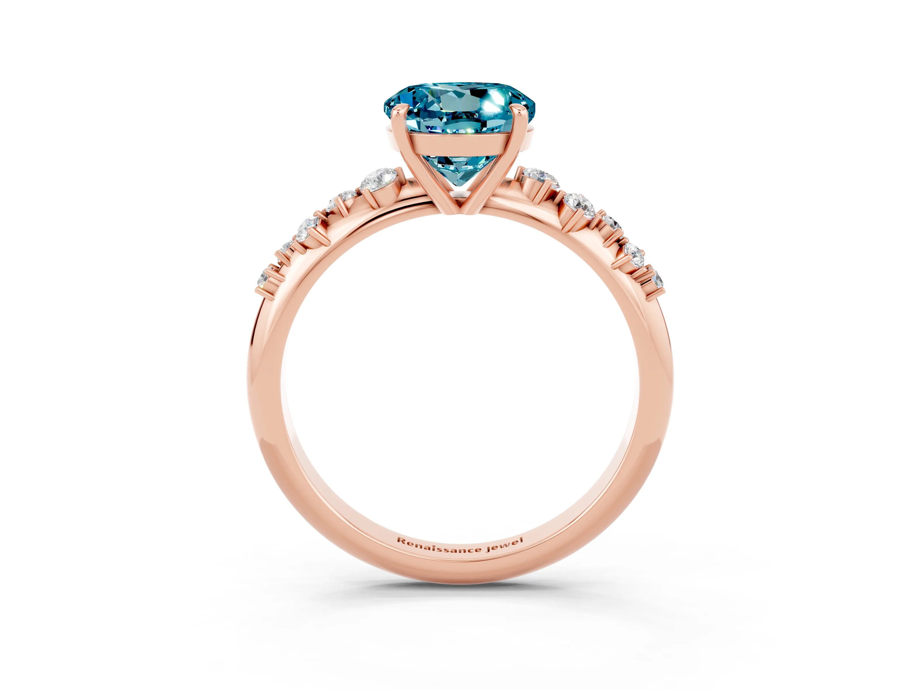 Rose gold Round Cut Blue Topaz Cluster Side Stone Solitaire Ring with Prong Setting_27