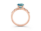 Rose gold Round Cut Blue Topaz Cluster Side Stone Solitaire Ring with Prong Setting_27