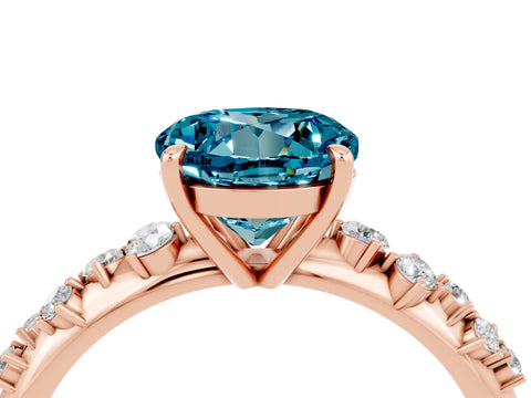 Rose gold Round Cut Blue Topaz Cluster Side Stone Solitaire Ring with Prong Setting_28