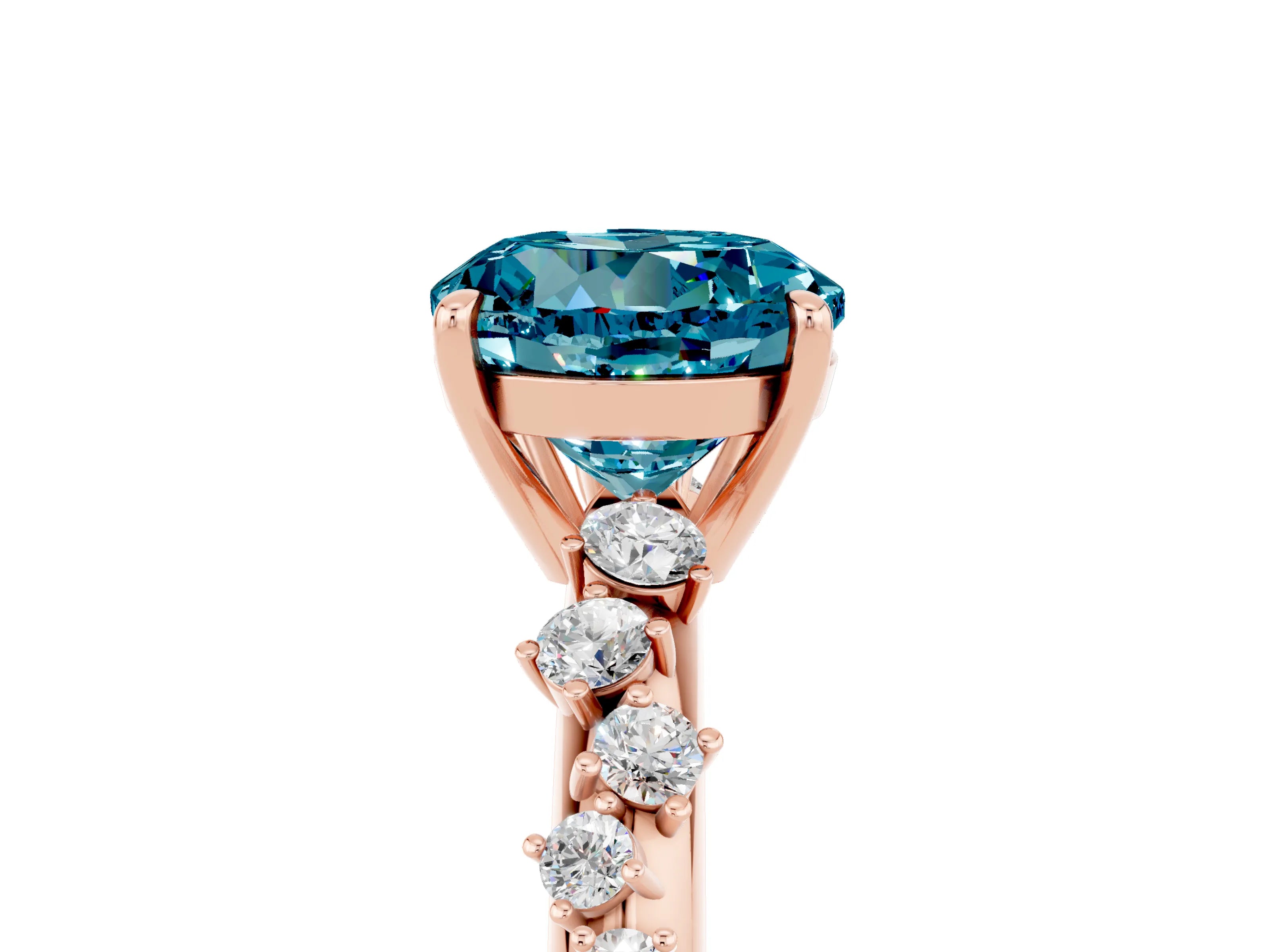 Rose gold Round Cut Blue Topaz Cluster Side Stone Solitaire Ring with Prong Setting_29