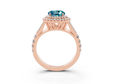 Rose gold Round Cut Blue Topaz Double Halo Ring with Split Shank and Prong Setting_15