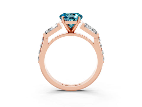 Rose gold Round Cut Blue Topaz Engagement Ring with Baguette Side Stones and Channel Set Band_3