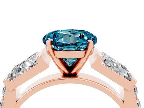 Rose gold Round Cut Blue Topaz Engagement Ring with Baguette Side Stones and Channel Set Band_4