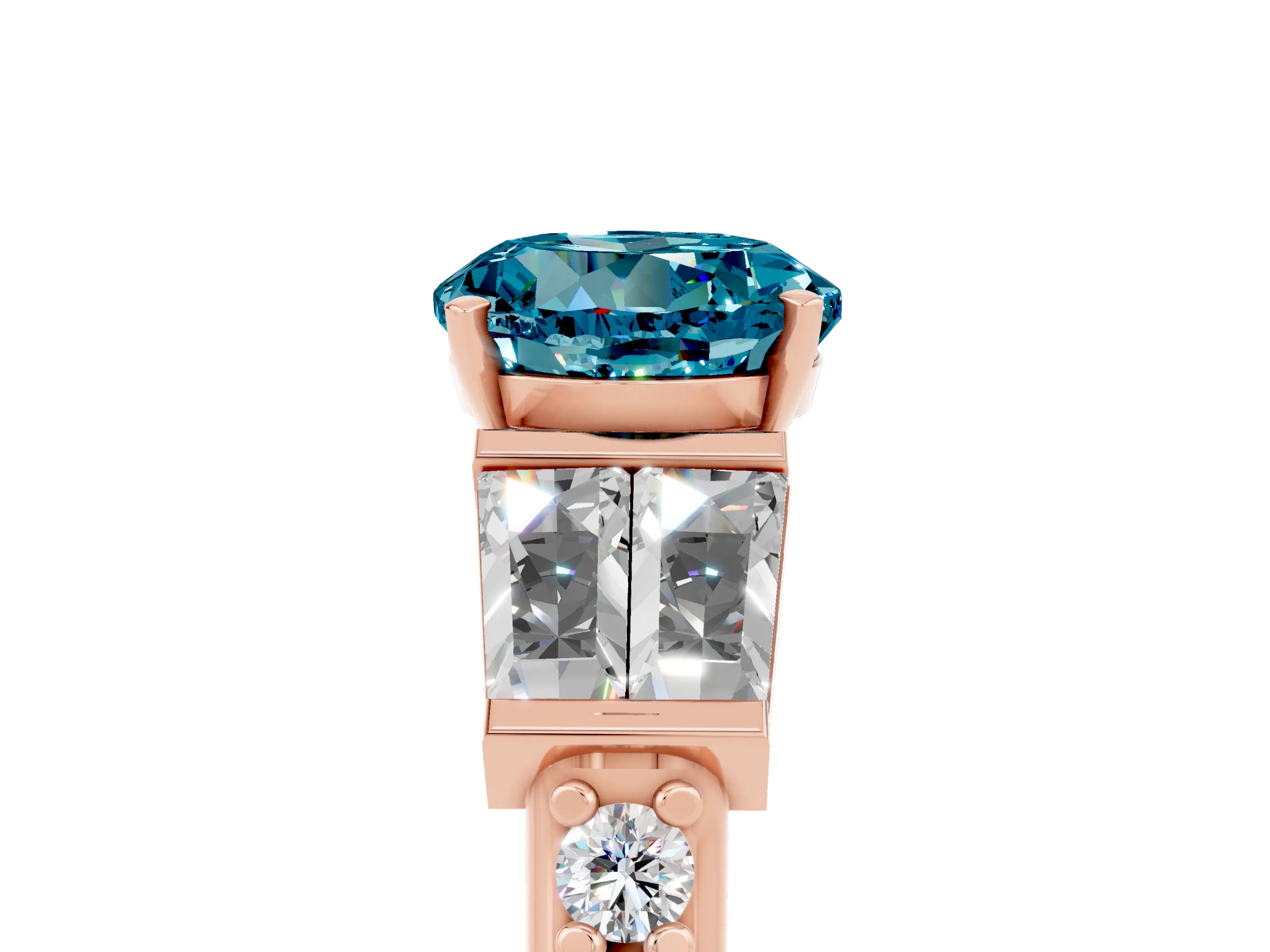 Rose gold Round Cut Blue Topaz Engagement Ring with Baguette Side Stones and Channel Set Band_5