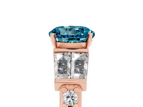 Rose gold Round Cut Blue Topaz Engagement Ring with Baguette Side Stones and Channel Set Band_5