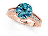 Rose gold Round Cut Blue Topaz Engagement Ring with Milgrain Channel Set Band and Prong Setting_1