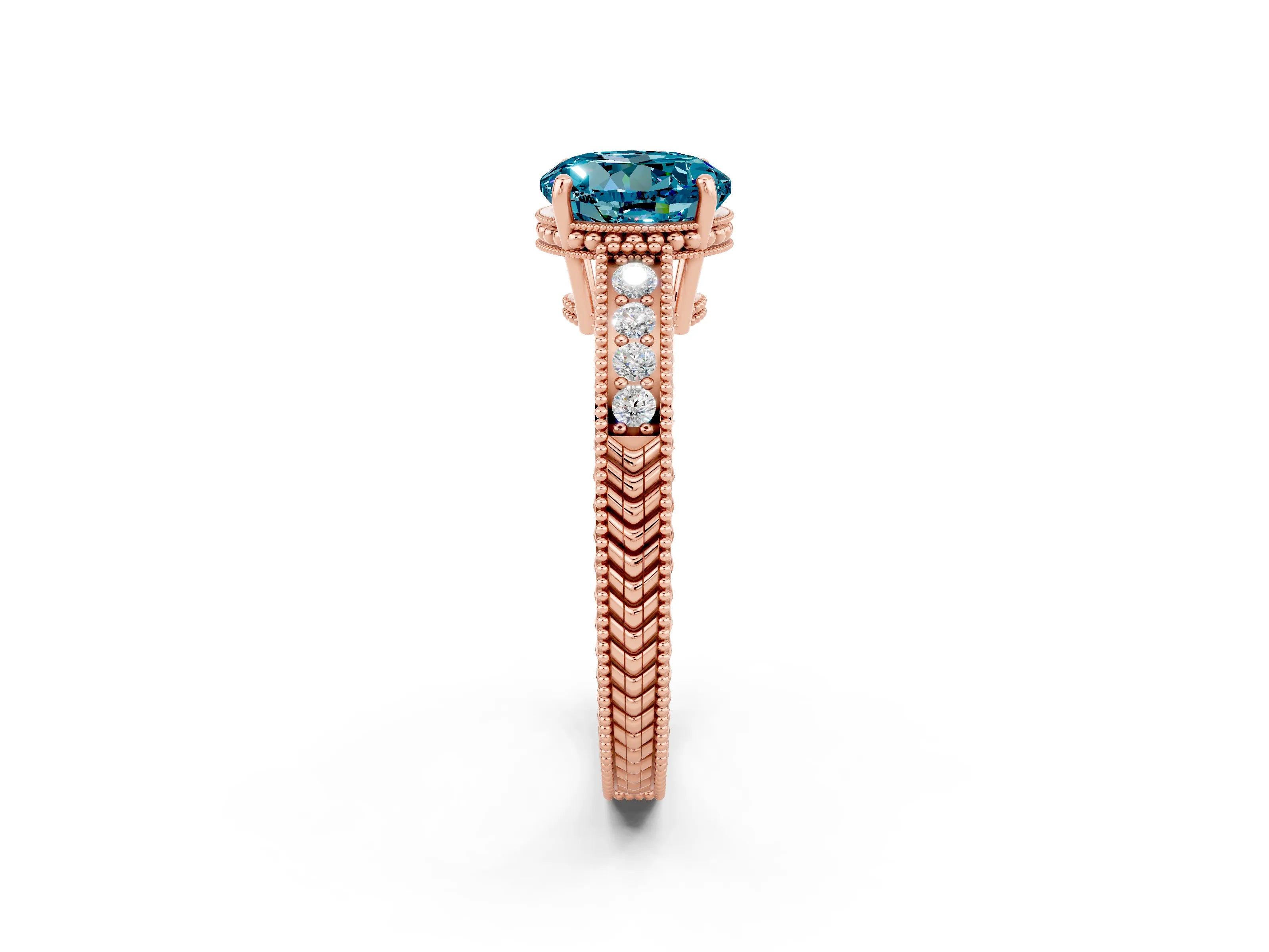 Rose gold Round Cut Blue Topaz Engagement Ring with Milgrain Channel Set Band and Prong Setting_2