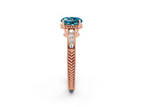 Rose gold Round Cut Blue Topaz Engagement Ring with Milgrain Channel Set Band and Prong Setting_2