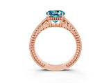 Rose gold Round Cut Blue Topaz Engagement Ring with Milgrain Channel Set Band and Prong Setting_3