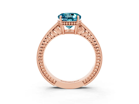 Rose gold Round Cut Blue Topaz Engagement Ring with Milgrain Channel Set Band and Prong Setting_3