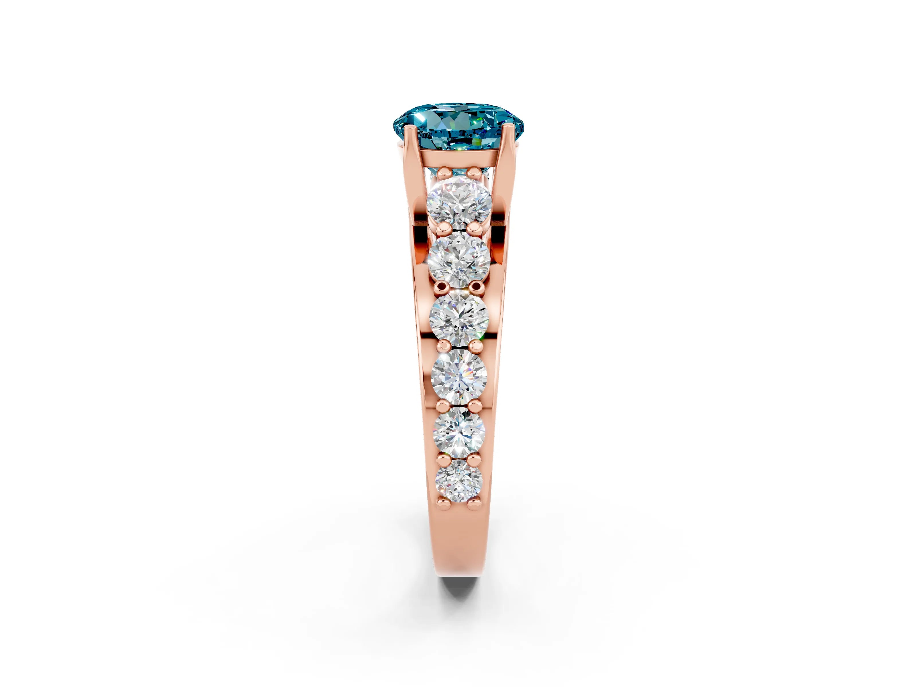 Rose gold Round Cut Blue Topaz Engagement Ring with Pavé Band and Four-Prong Setting_2