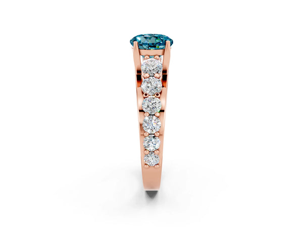 Rose gold Round Cut Blue Topaz Engagement Ring with Pavé Band and Four-Prong Setting
