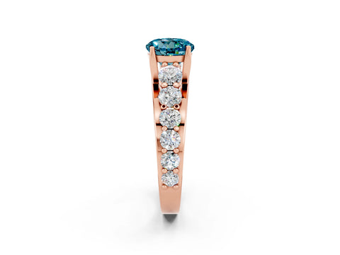 Rose gold Round Cut Blue Topaz Engagement Ring with Pavé Band and Four-Prong Setting_2
