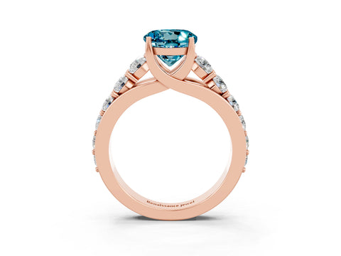 Rose gold Round Cut Blue Topaz Engagement Ring with Pavé Band and Four-Prong Setting_3