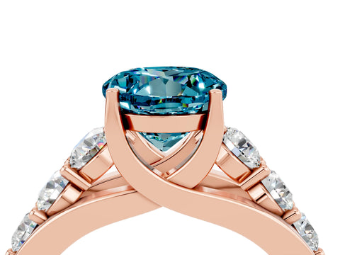 Rose gold Round Cut Blue Topaz Engagement Ring with Pavé Band and Four-Prong Setting_4
