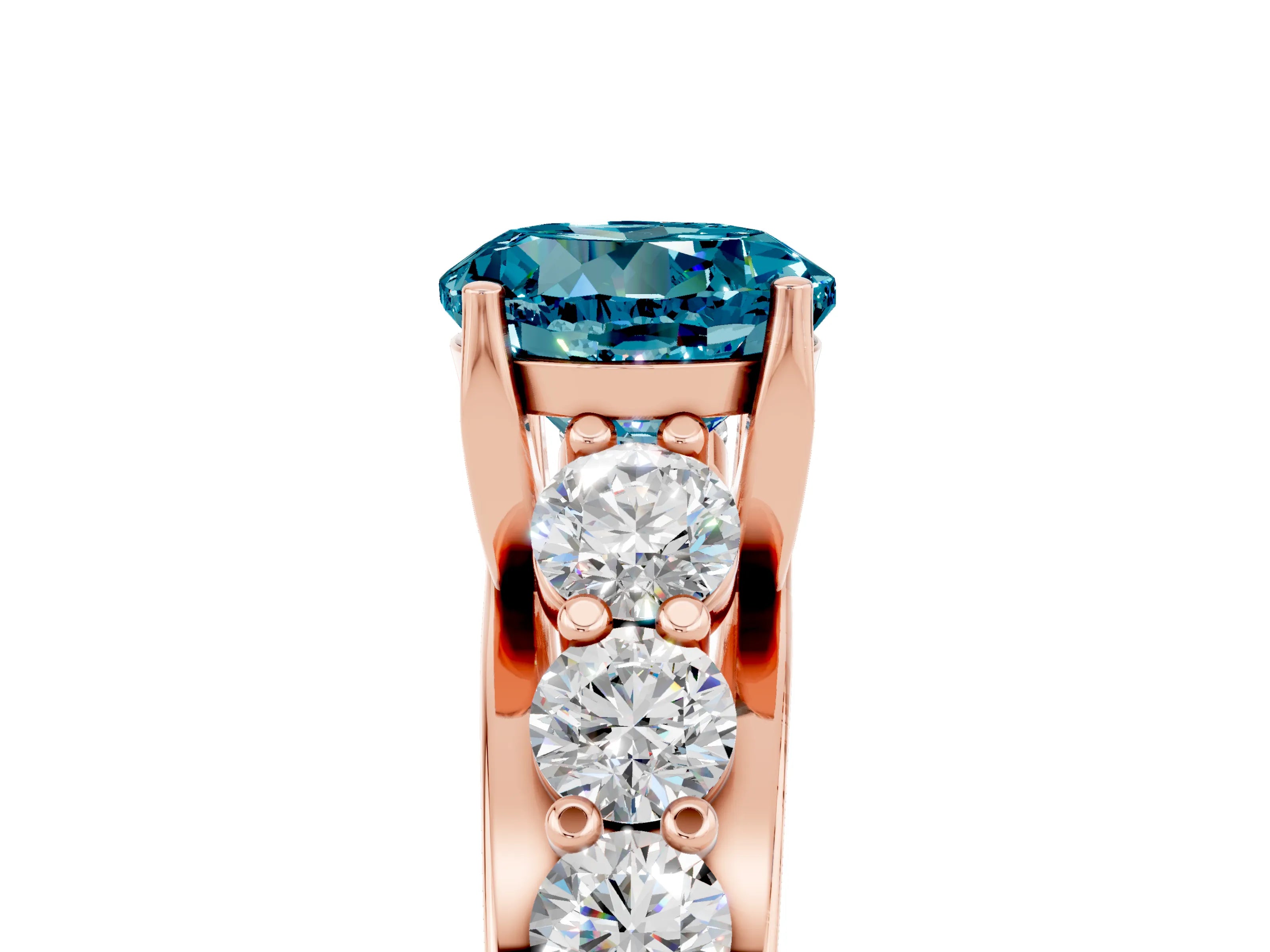 Rose gold Round Cut Blue Topaz Engagement Ring with Pavé Band and Four-Prong Setting_5