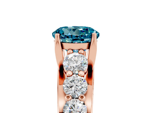 Rose gold Round Cut Blue Topaz Engagement Ring with Pavé Band and Four-Prong Setting_5