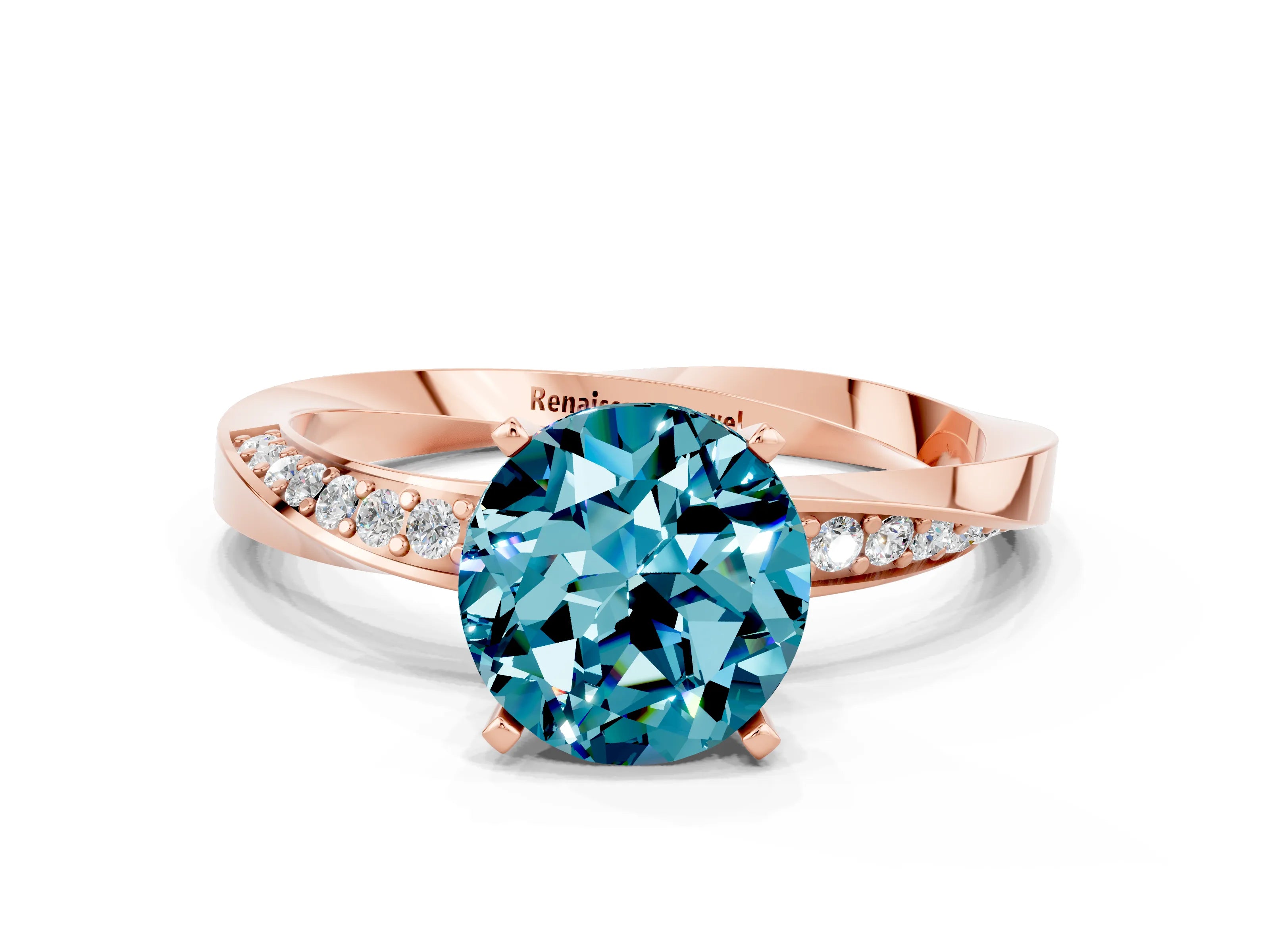 Rose gold Round Cut Blue Topaz Engagement Ring with Side Stone Accents and Four-Prong Setting_27