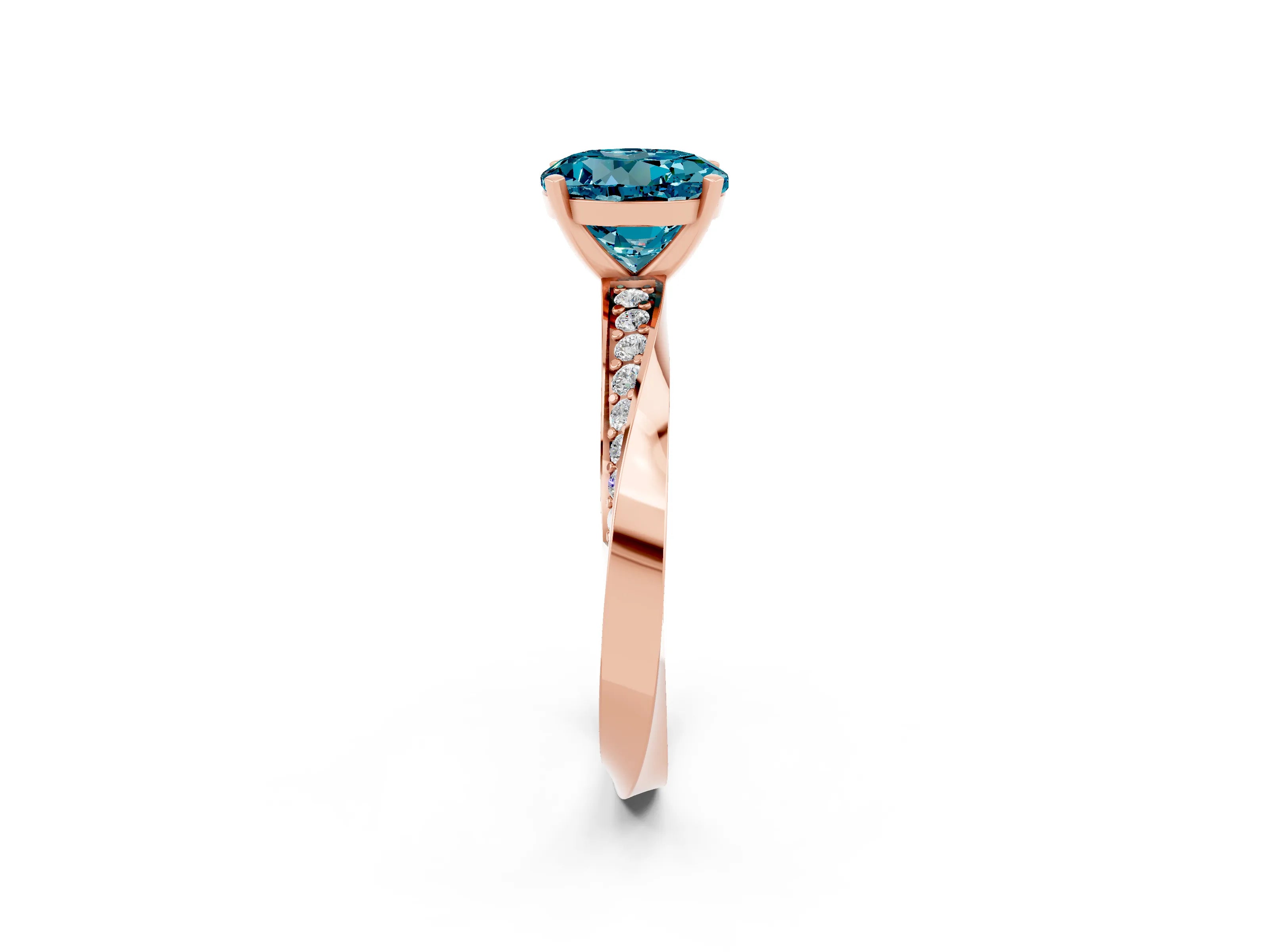 Rose gold Round Cut Blue Topaz Engagement Ring with Side Stone Accents and Four-Prong Setting_29