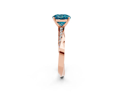 Rose gold Round Cut Blue Topaz Engagement Ring with Side Stone Accents and Four-Prong Setting_29