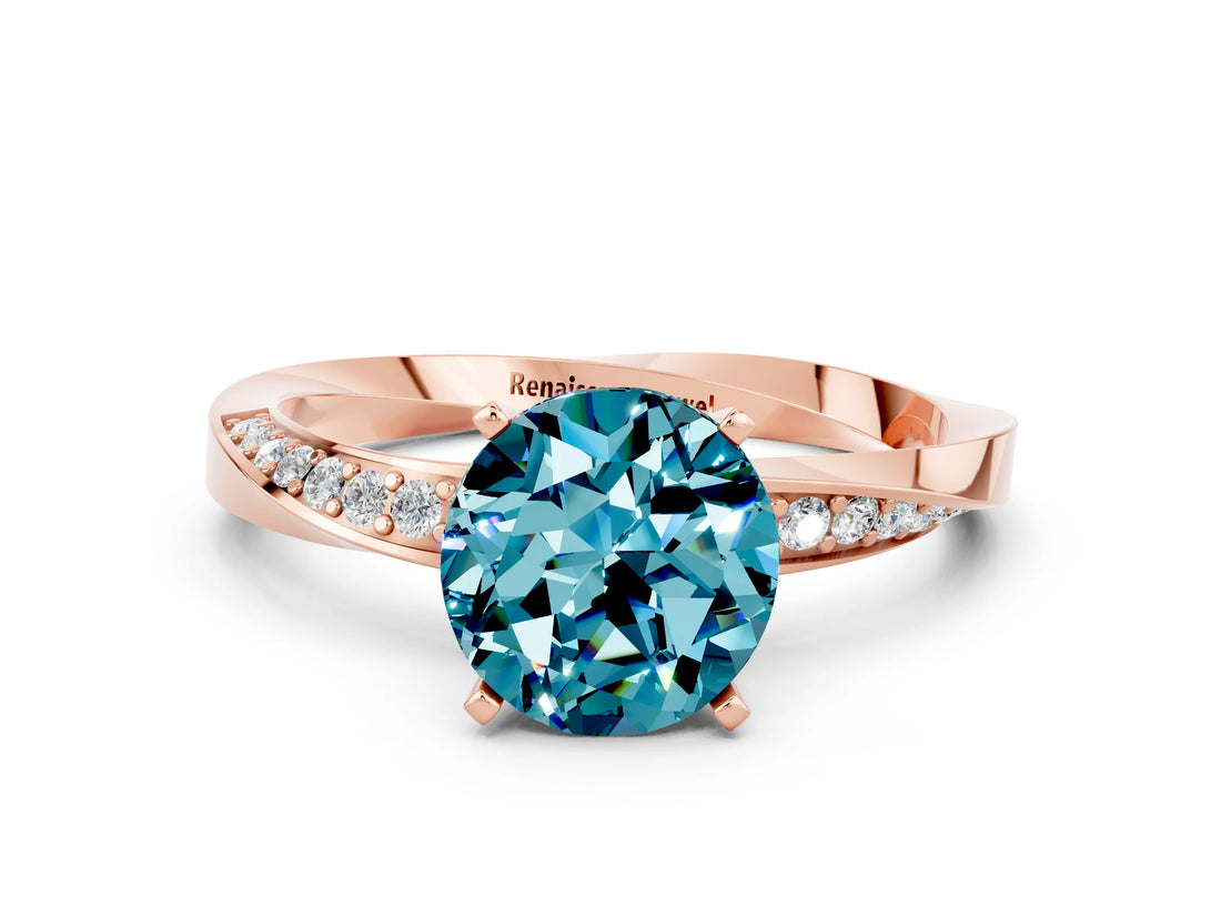 Rose gold Round Cut Blue Topaz Engagement Ring with Side Stone Accents and Four-Prong Setting_60
