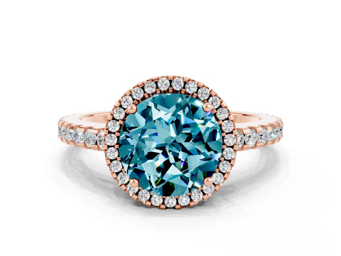 Rose gold Round Cut Blue Topaz Halo Engagement Ring with Pavé Band and Prong Setting_12