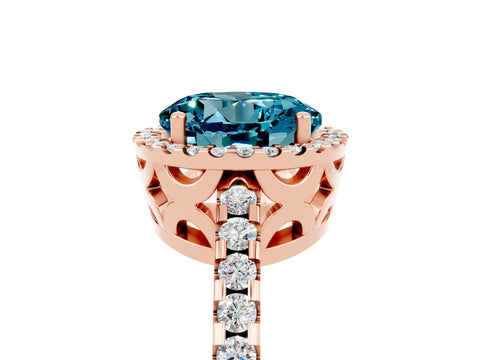 Rose gold Round Cut Blue Topaz Halo Engagement Ring with Pavé Band and Prong Setting_17