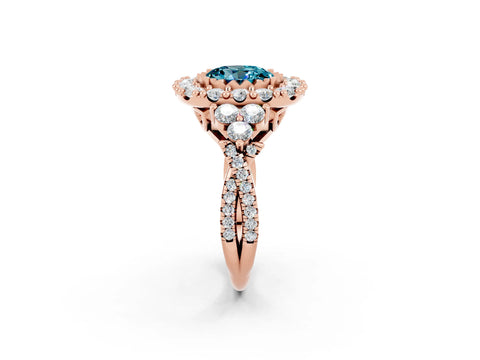 Rose gold Round Cut Blue Topaz Halo Ring with Pavé Band and Four-Prong Setting_14