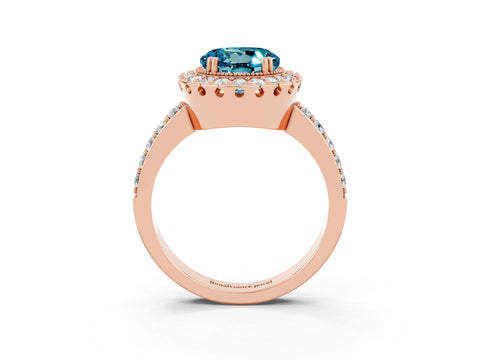 Rose gold Round Cut Blue Topaz Halo Ring with Pavé Band and Prong Setting_3