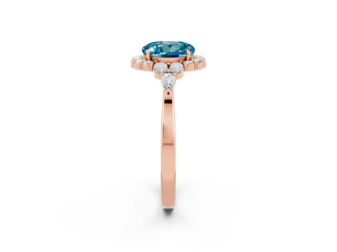 Rose gold Round Cut Blue Topaz Halo Ring with Pear Side Stones and Prong Setting_14