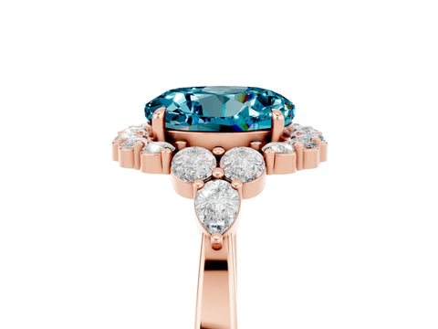 Rose gold Round Cut Blue Topaz Halo Ring with Pear Side Stones and Prong Setting_17