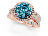 Rose gold Round Cut Blue Topaz Halo Ring with Round Split Shank and Prong Setting_49