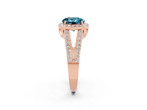 Rose gold Round Cut Blue Topaz Halo Ring with Split Shank U-Prong Band and Four-Prong Setting_2