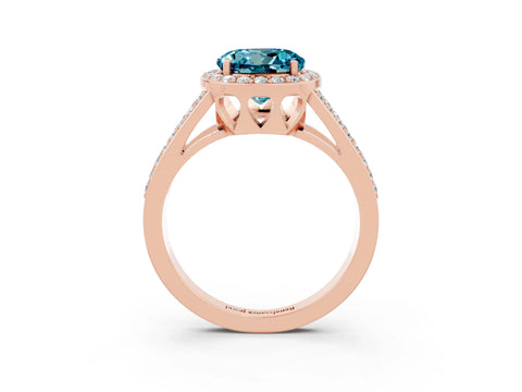 Rose gold Round Cut Blue Topaz Halo Ring with Split Shank U-Prong Band and Four-Prong Setting_3