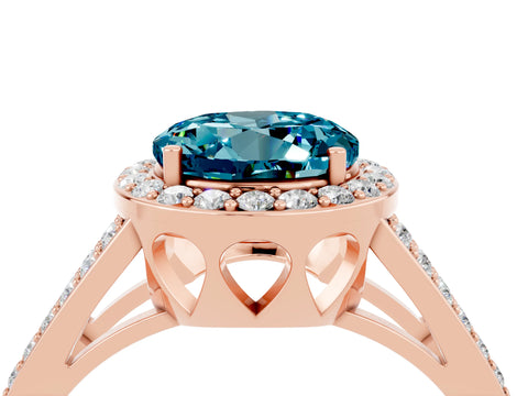Rose gold Round Cut Blue Topaz Halo Ring with Split Shank U-Prong Band and Four-Prong Setting_4