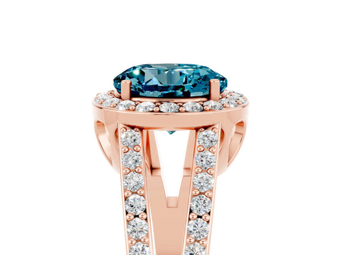 Rose gold Round Cut Blue Topaz Halo Ring with Split Shank U-Prong Band and Four-Prong Setting_5