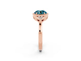 Rose gold Round Cut Blue Topaz Halo Ring with Tapered Band and Four-Prong Setting_2