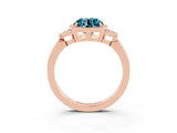 Rose gold Round Cut Blue Topaz Halo Ring with Tapered Band and Four-Prong Setting_3