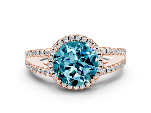 Rose gold Round Cut Blue Topaz Halo Split Shank Engagement Ring_12
