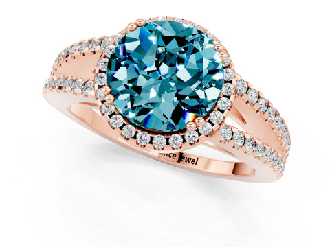 Rose gold Round Cut Blue Topaz Halo Split Shank Engagement Ring_13