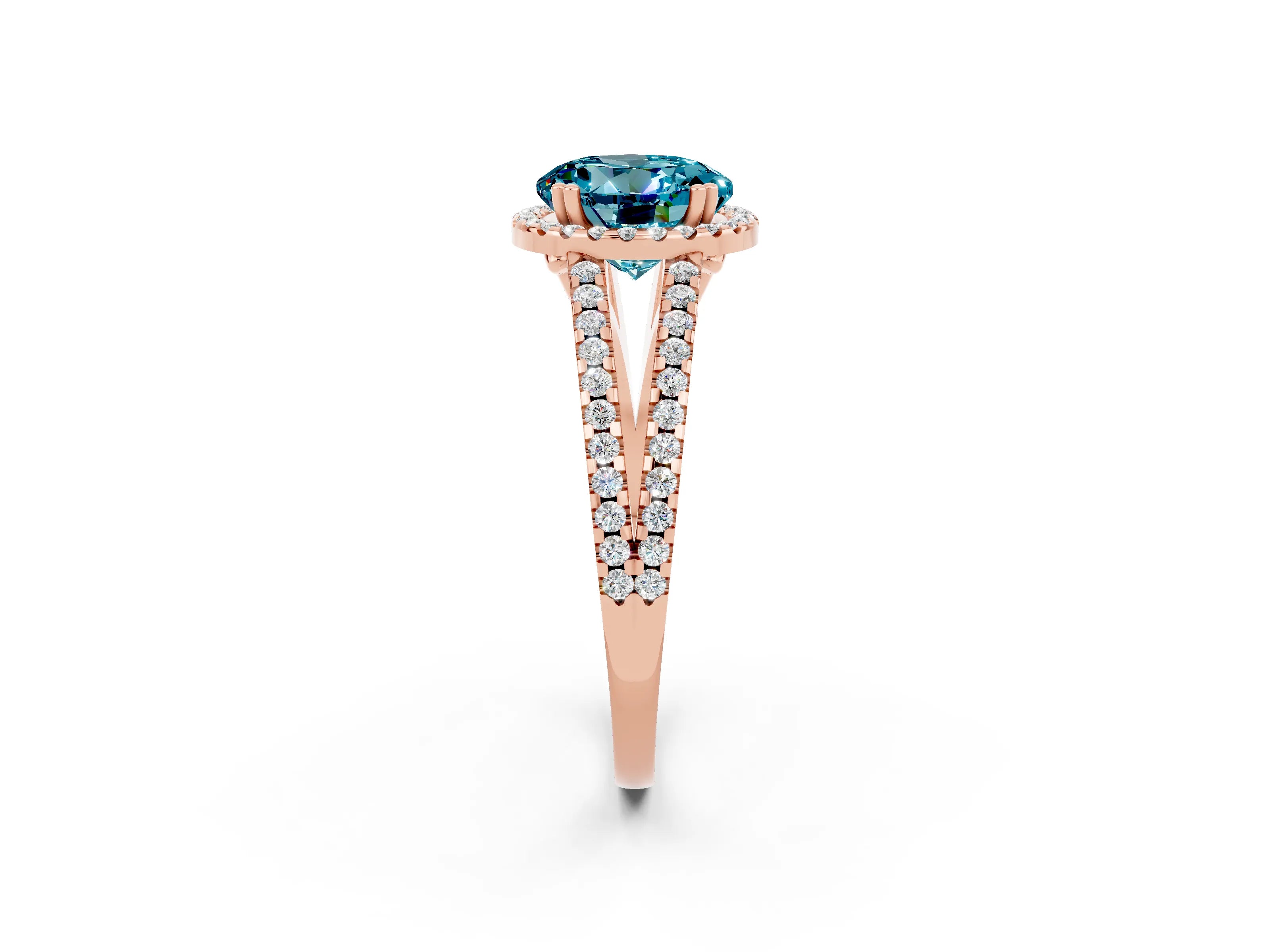 Rose gold Round Cut Blue Topaz Halo Split Shank Engagement Ring_14