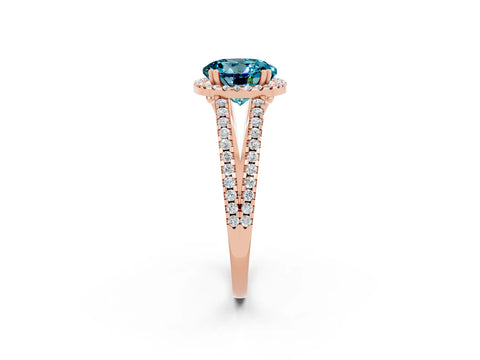 Rose gold Round Cut Blue Topaz Halo Split Shank Engagement Ring_14