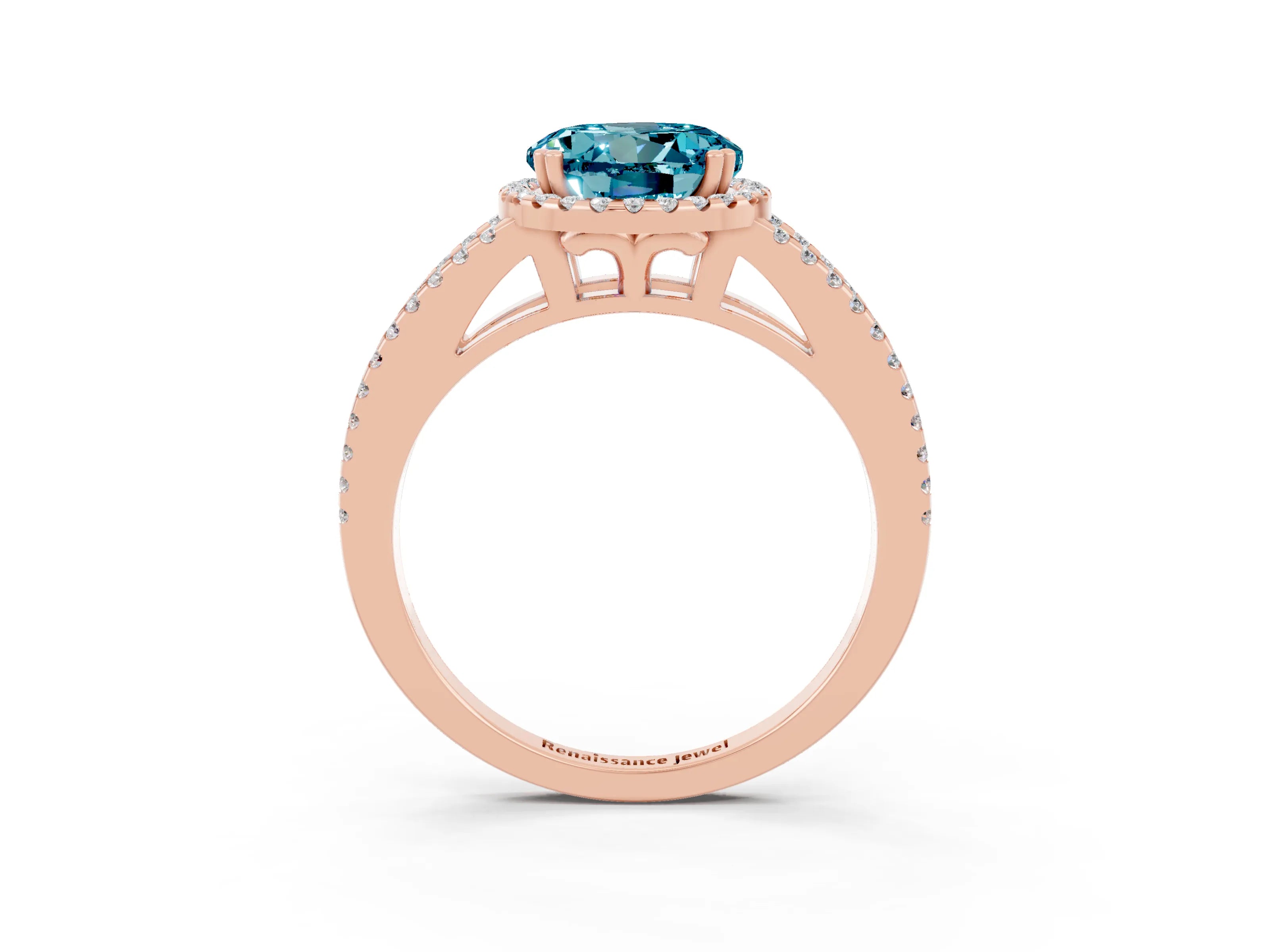 Rose gold Round Cut Blue Topaz Halo Split Shank Engagement Ring_15
