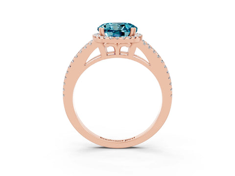 Rose gold Round Cut Blue Topaz Halo Split Shank Engagement Ring_15