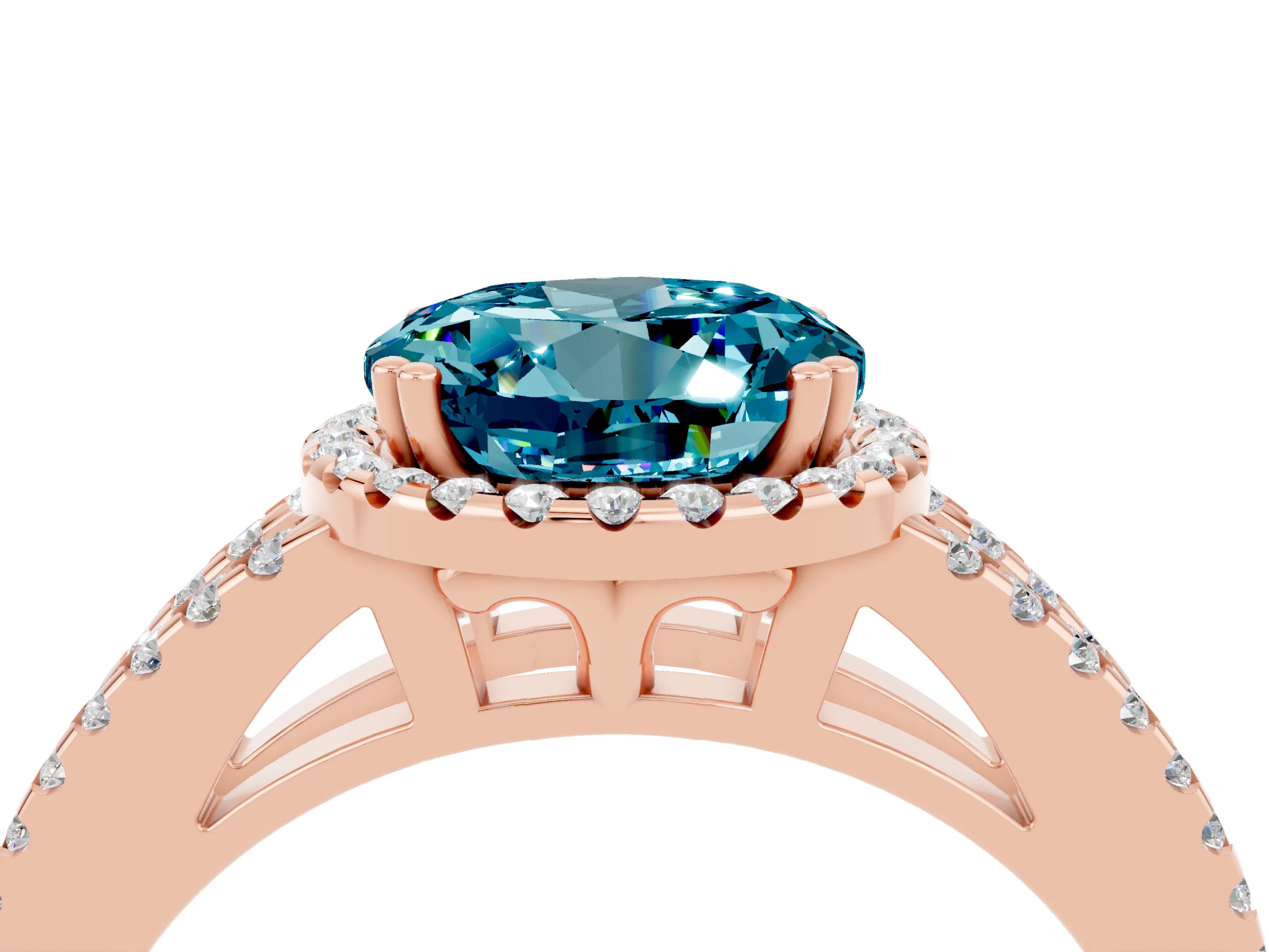 Rose gold Round Cut Blue Topaz Halo Split Shank Engagement Ring_16
