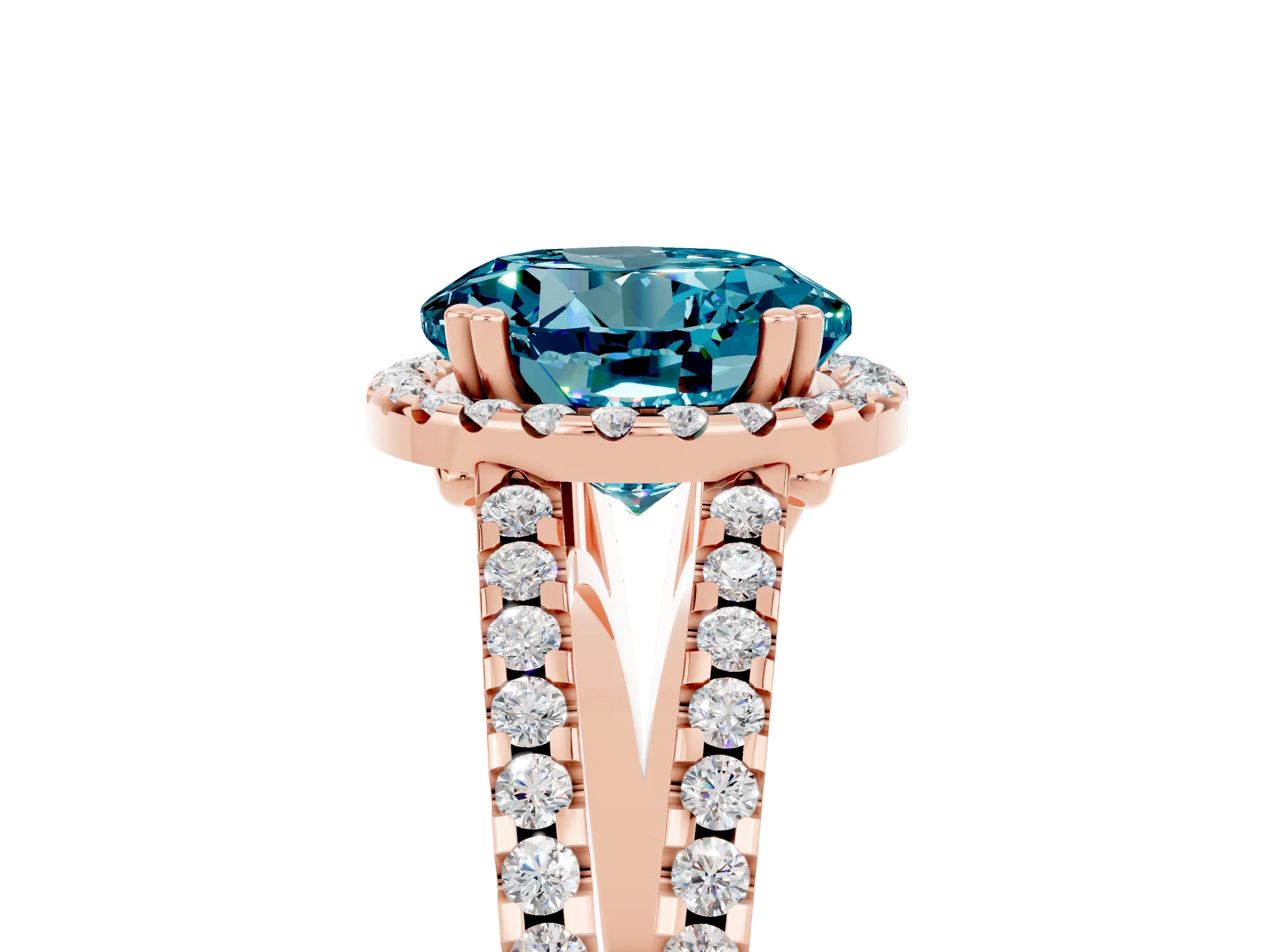 Rose gold Round Cut Blue Topaz Halo Split Shank Engagement Ring_17