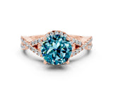 Rose gold Round Cut Blue Topaz Halo Twist Band Solitaire Prong Setting Ring